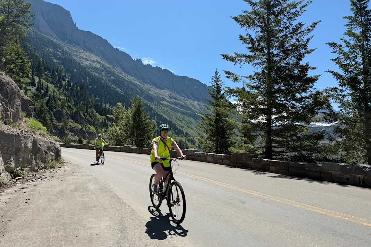 Guests riding their bikes on tour at the Glacier National Park
